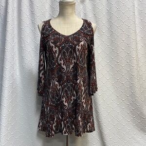 Cato size medium Paisley Print Dress with cold shoulder 3/4 Sleeves soft stretch